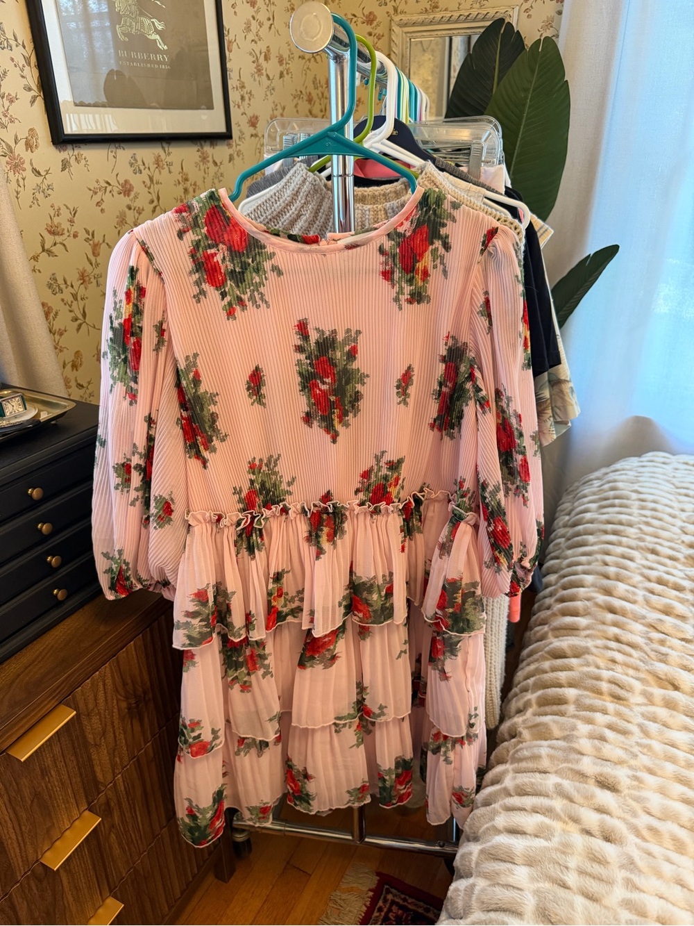 Ganni pink pleated mini dress sz 40